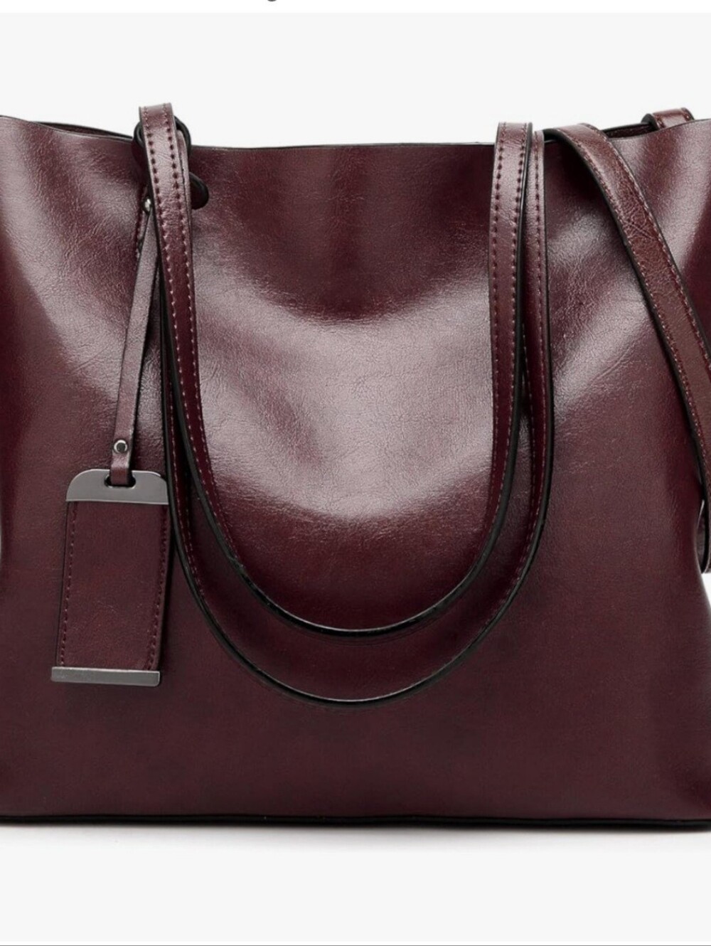 Leather Tote Bag, Solid Color (Maroon/Brown, Wine/Brown)
